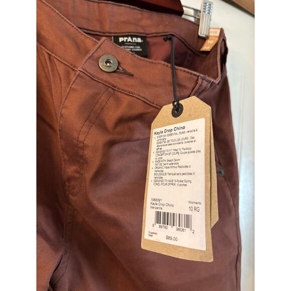 NWT Prana Women’s Kayla Crop Chino Pants Manzanita Brown Size 10 Straight - Picture 5 of 5